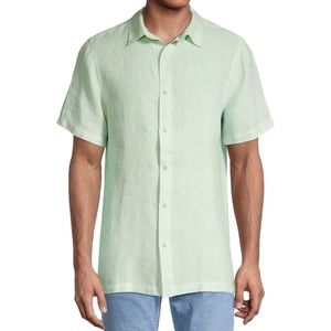 Onia Light Mint Green Short-Sleeve Linen Button-Down Shirt